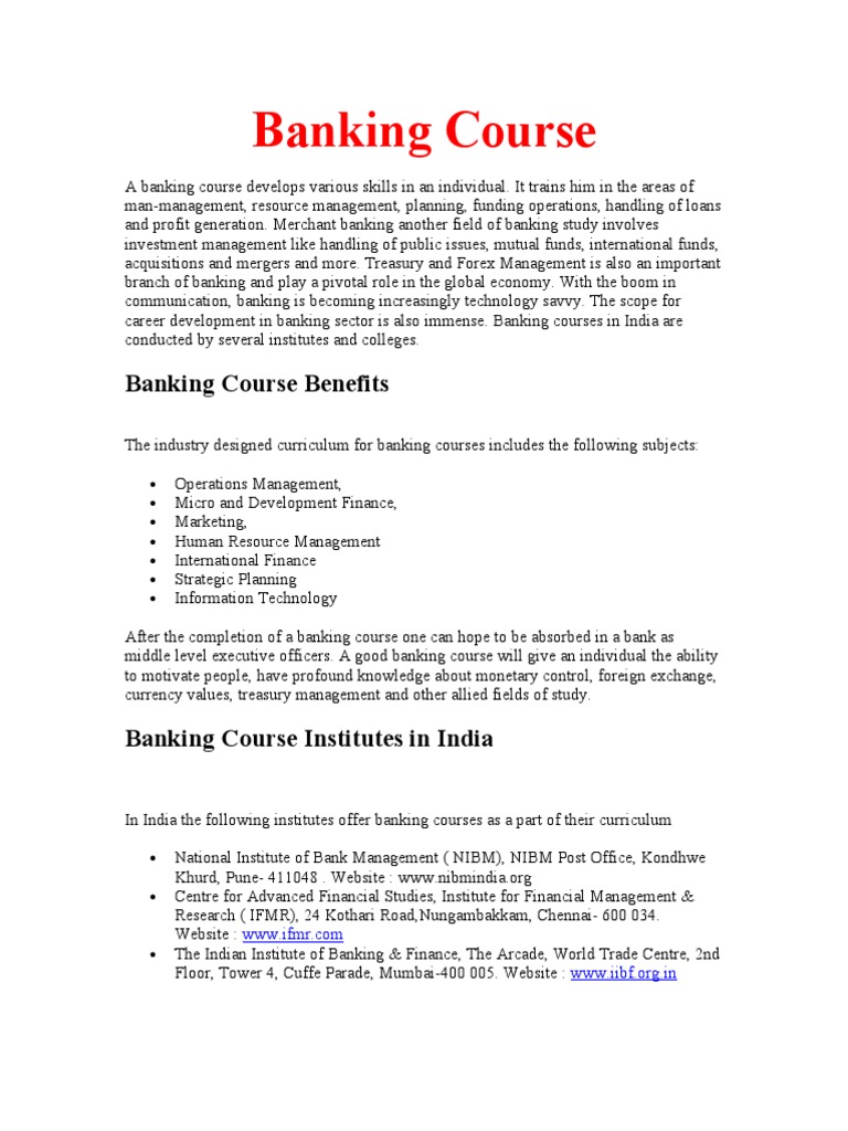 Overview of Banking Course Details | PDF | Banks | Foreign Exchange Market
