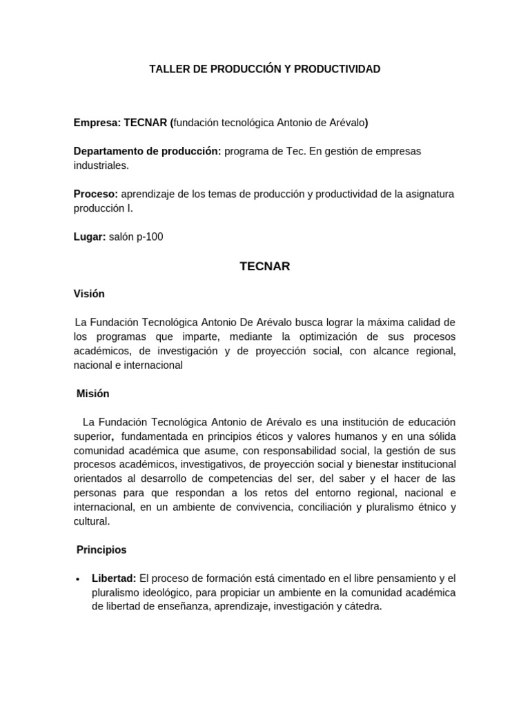 Taller de Produccin y Productividad | PDF