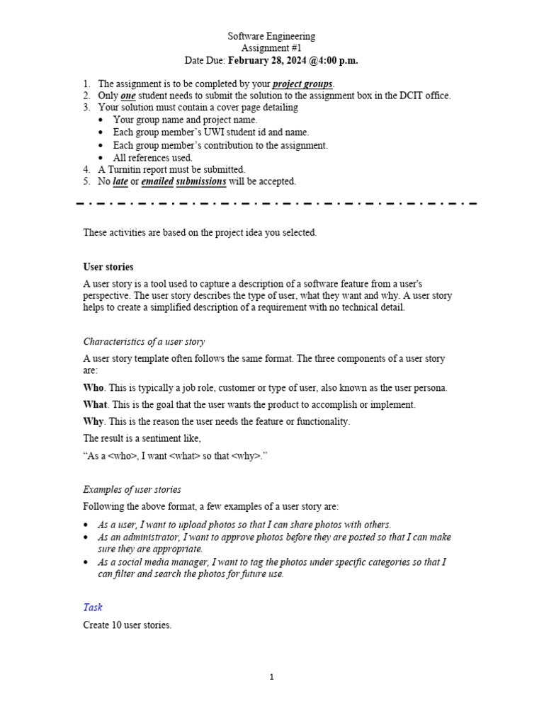 UWI Software Engineering Assignment #1 | PDF | Computer Engineering ...
