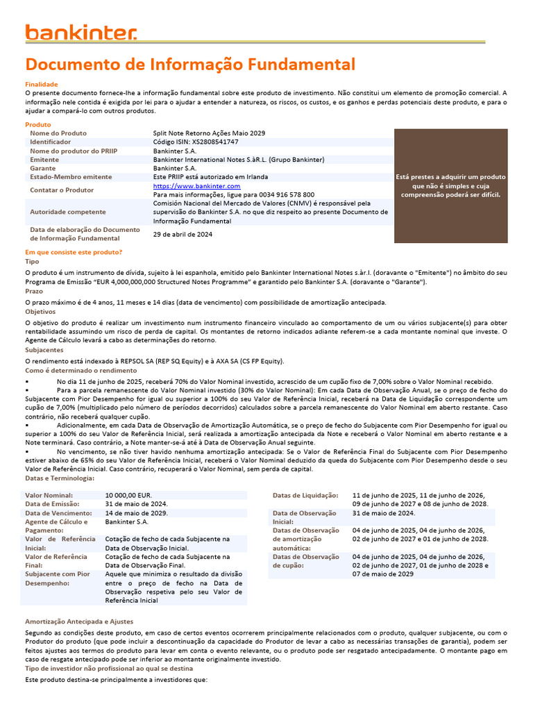 DIF Split Note Retorno Ações Maio 2029 | PDF