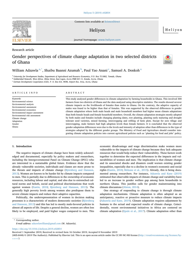 Gender and Climate Adaptation in Ghana | PDF | Agriculture | Analysis ...