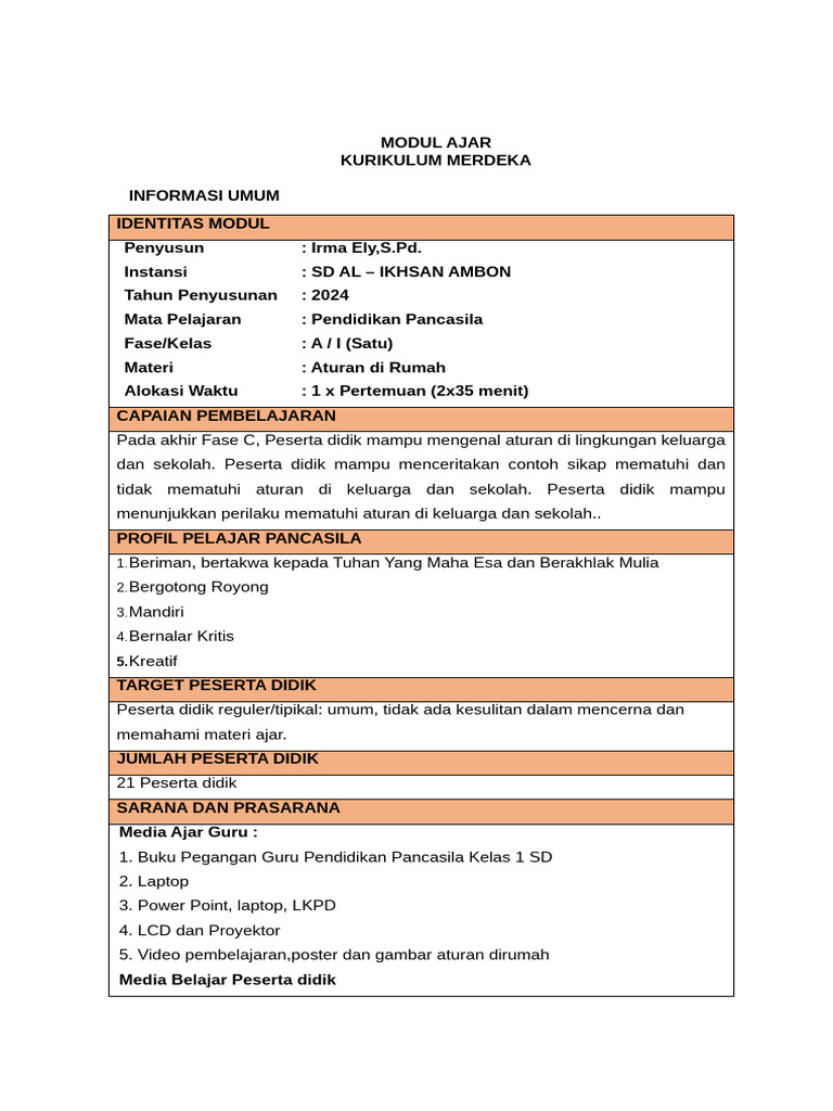 Modul Ajar Instruksi Pembelajaran Irma Ely S Pd Pdf