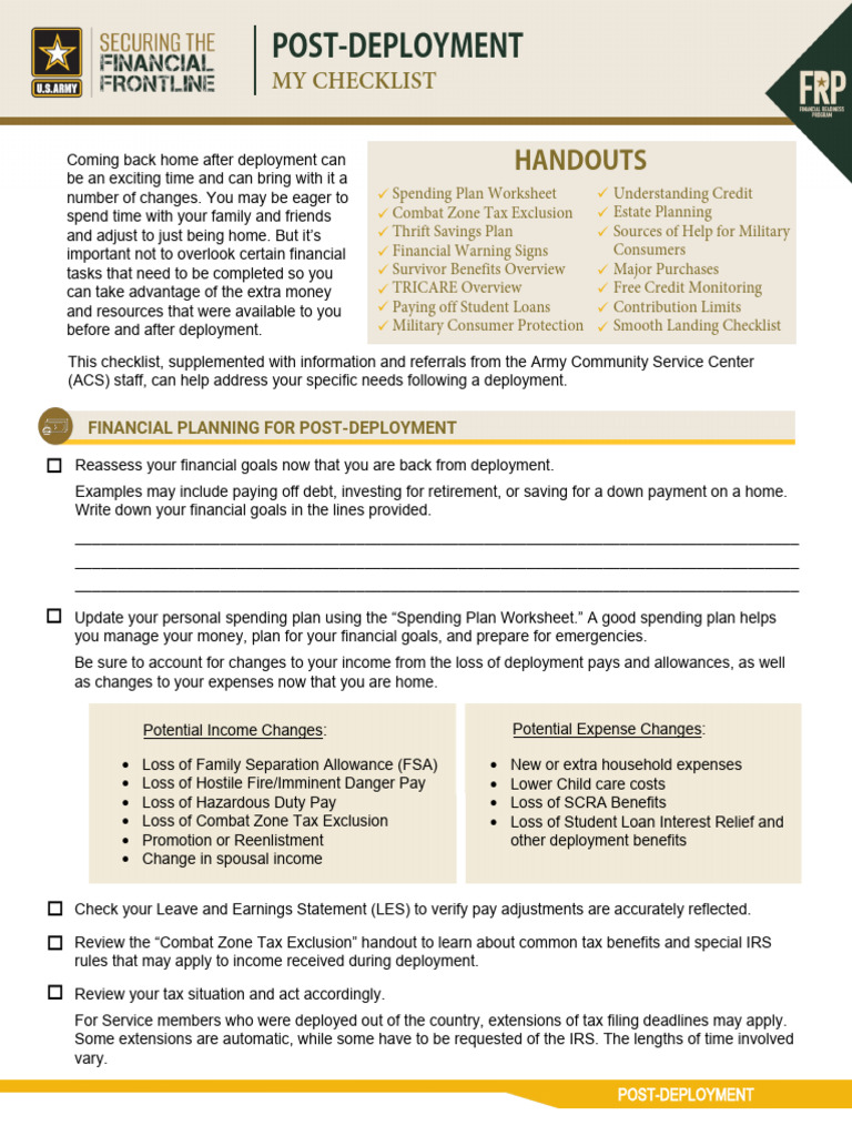 Army Post Deployment Counselee Checklist 1 | PDF