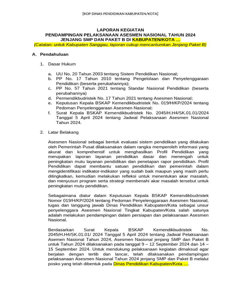 Contoh Format Laporan Pendampingan An Jenjang SMP Dan Paket B | PDF