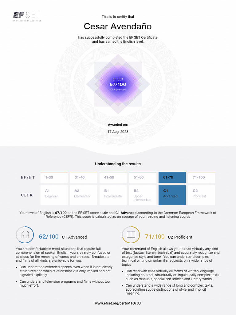 Ef set certificate pdf