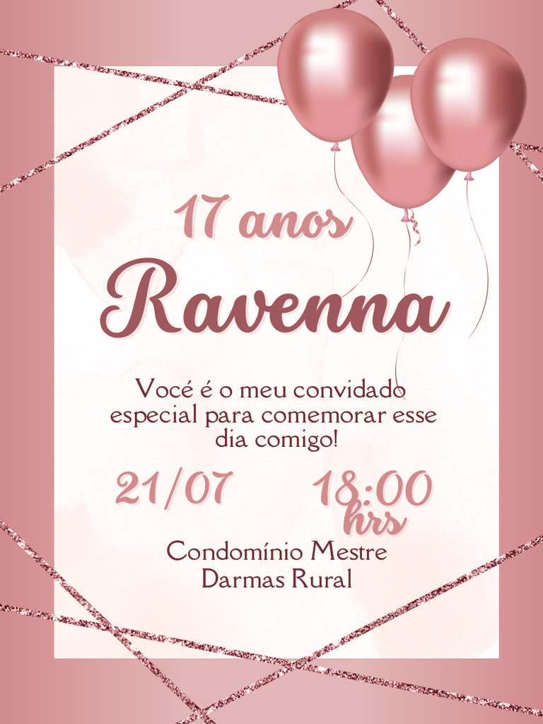 Convite de Aniversário Feminino Balão Moderno Rose Branco PDF | PDF