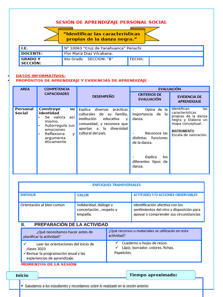 Sesión de Aprendizaje Personal Social | PDF