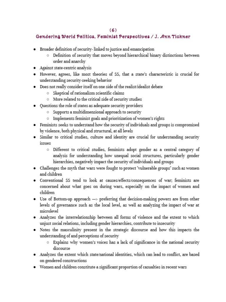 Feminist Perspectives on Security Studies | PDF | Feminism | Gender Studies