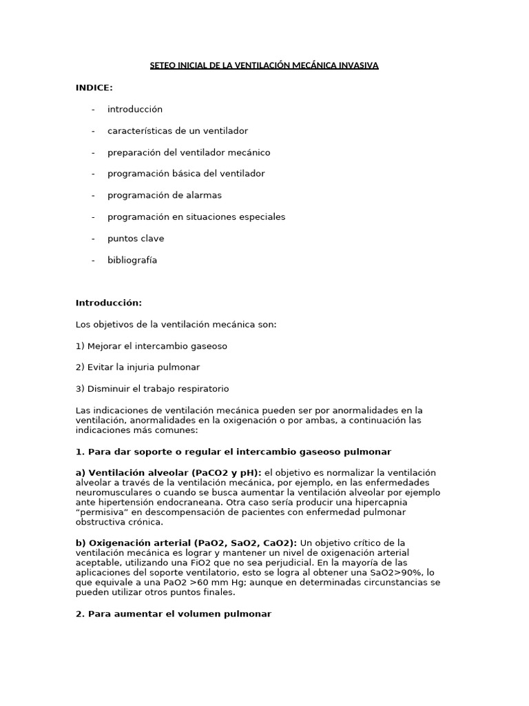 Seteo Inicial de Ventilación Mecánica | PDF | Sistema respiratorio ...