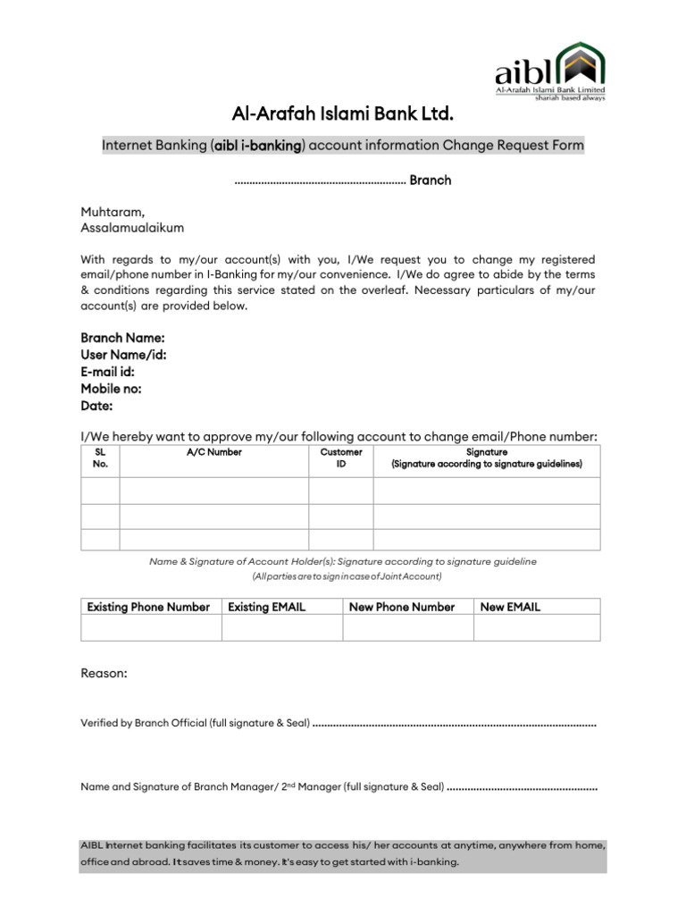 I Banking Account Information Change Request Form | PDF