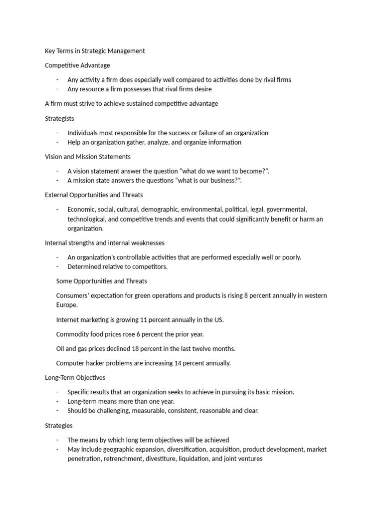 Key Terms in Strategic Management | PDF | Strategic Management ...
