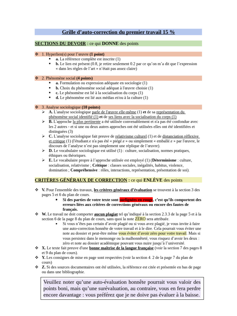 Grille Autoevaluation | PDF