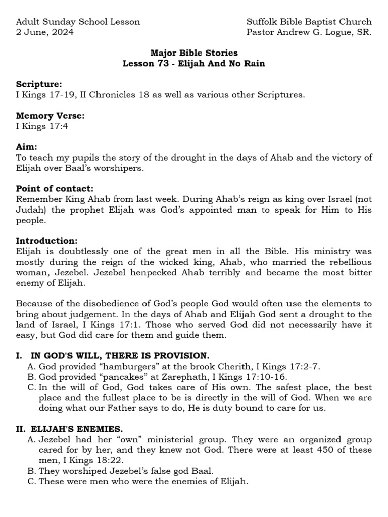 Major Bible Stories Adult 73 Elijah and No Rain PDF