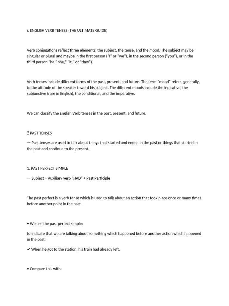 English Verb Tenses Explained | PDF | Grammatical Tense | Language Arts ...