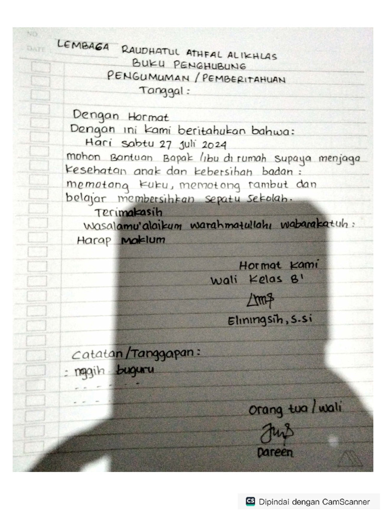 Contoh Catatan Buku Penghubung | PDF