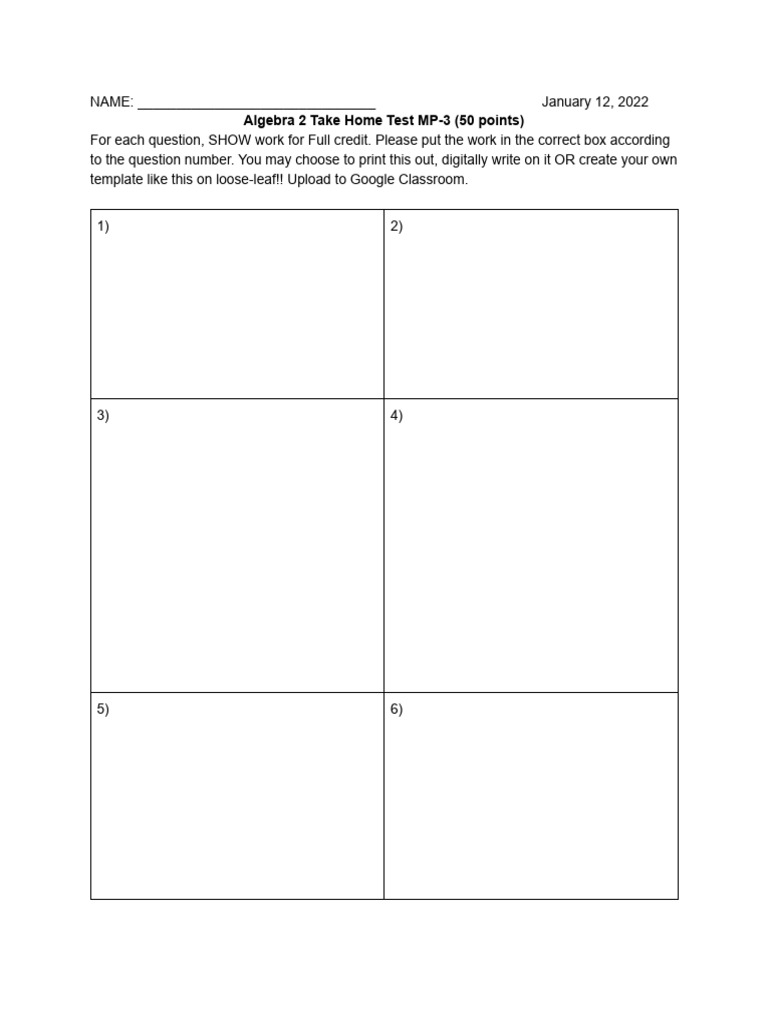 1 12 22 A2 Take Home Test WORK SHEET Google Docs | PDF