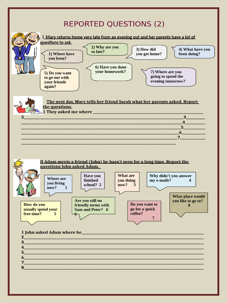 REPORTED SPEECH QUESTIONS WITH ANSWER KEY | PDF