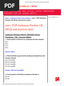 Andaman Nicobar GK MCQs and Answers Quiz 2023