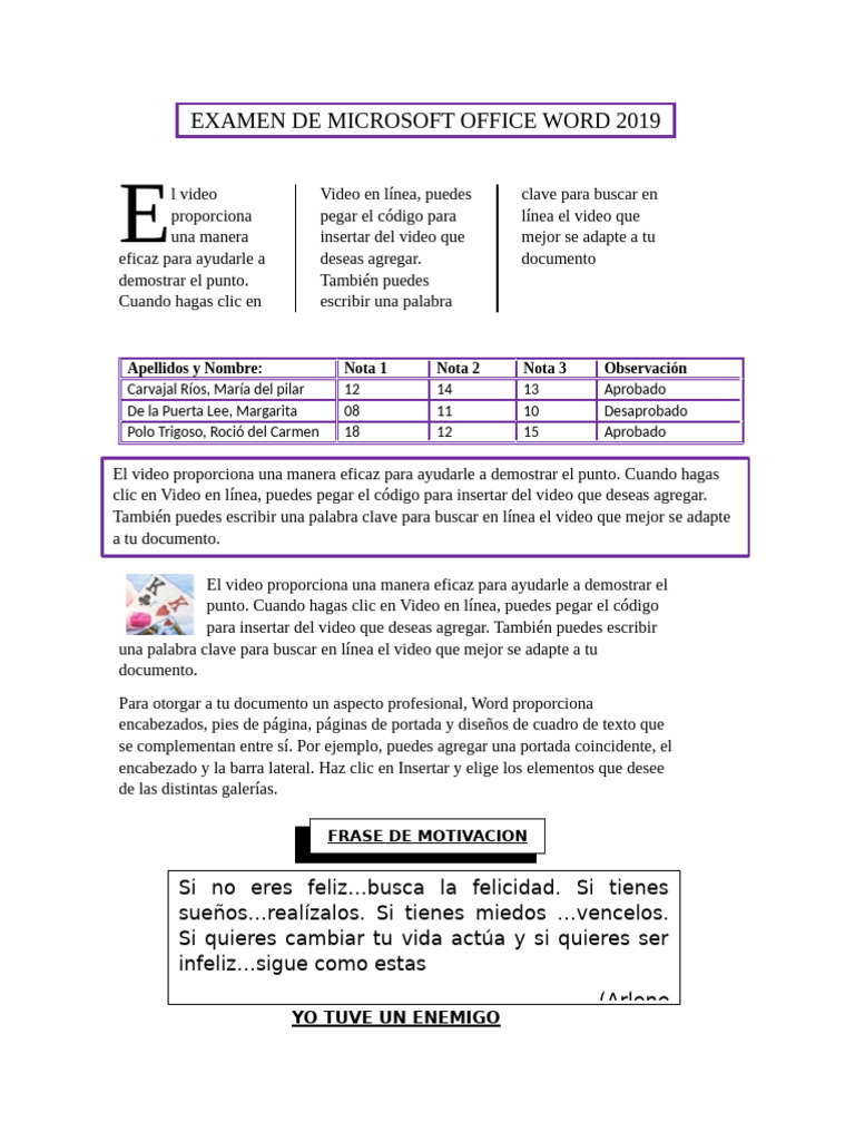 Examen de microsoft office word 2019 pdf