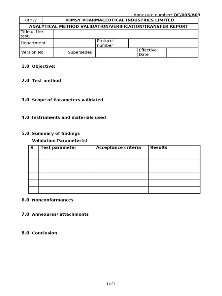 A03 Method Validation Report | PDF