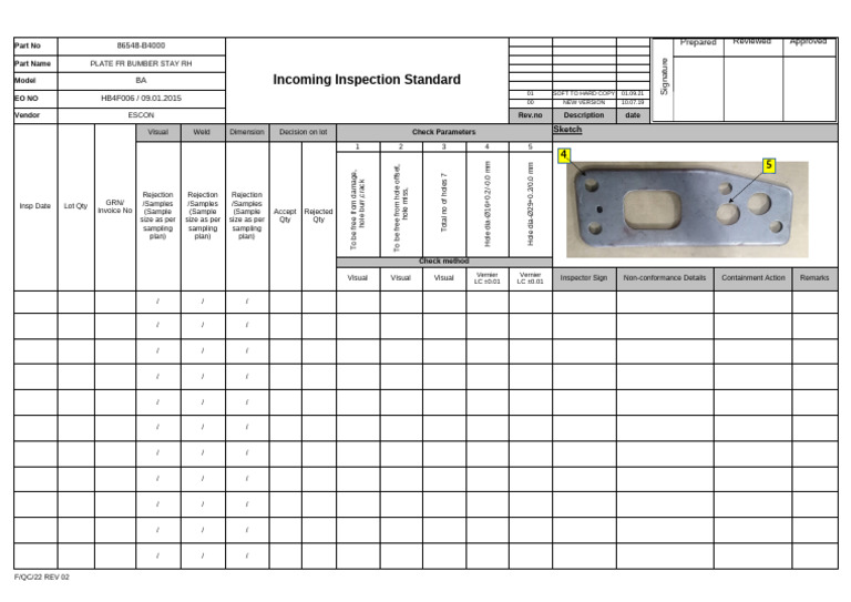 Incoming Inspection Standard: Sketch | PDF