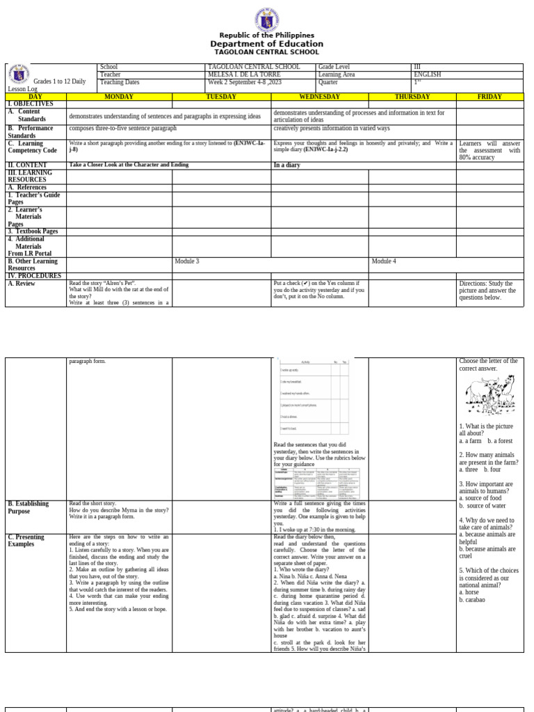 DLL Quarter 1 Week 2 English | PDF | Learning | Thought