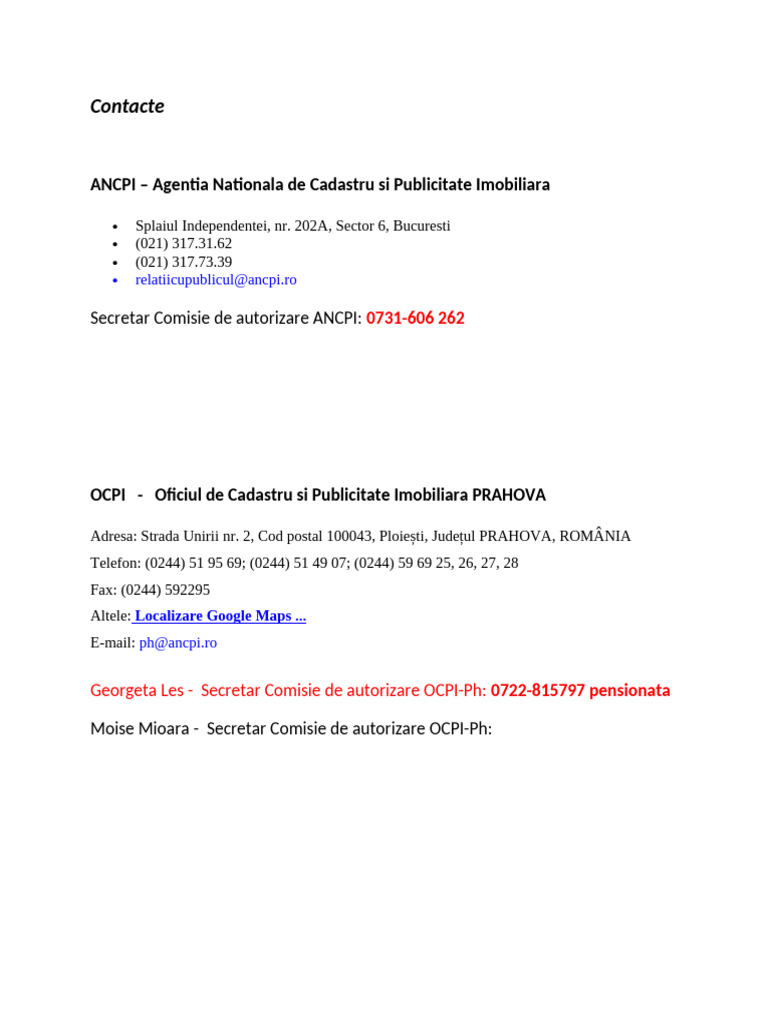 Contacte Ancpi Si Ocpi | PDF