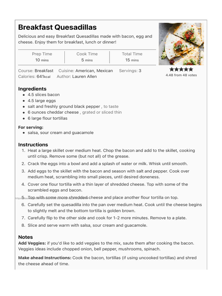 Easy Breakfast Quesadilla Recipe | PDF | Cooking | Cooking, Food & Wine
