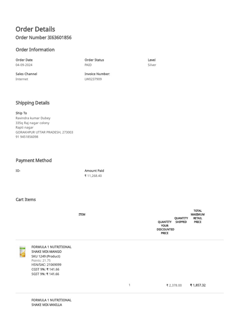 Order Details: Order Number 3I63601856 Order Information | PDF