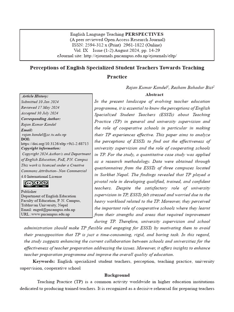Perceptions of English Specialized Student Teachers Towards Teaching ...