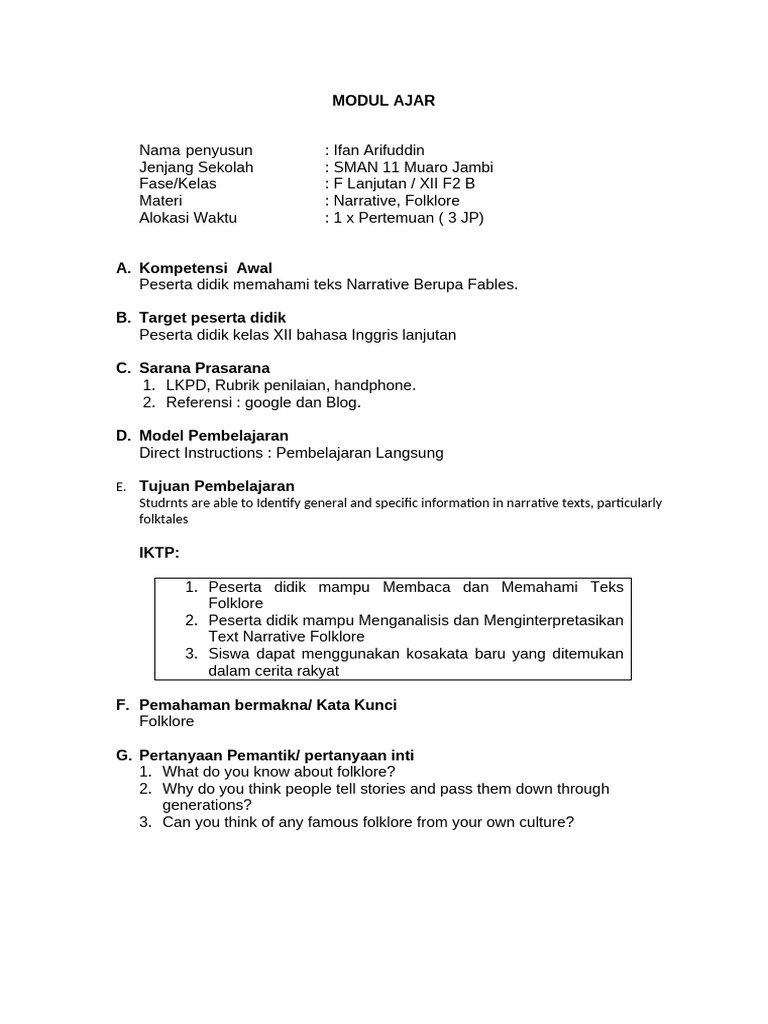 Reading Text Narrative Folklore Xii F2b Pdf