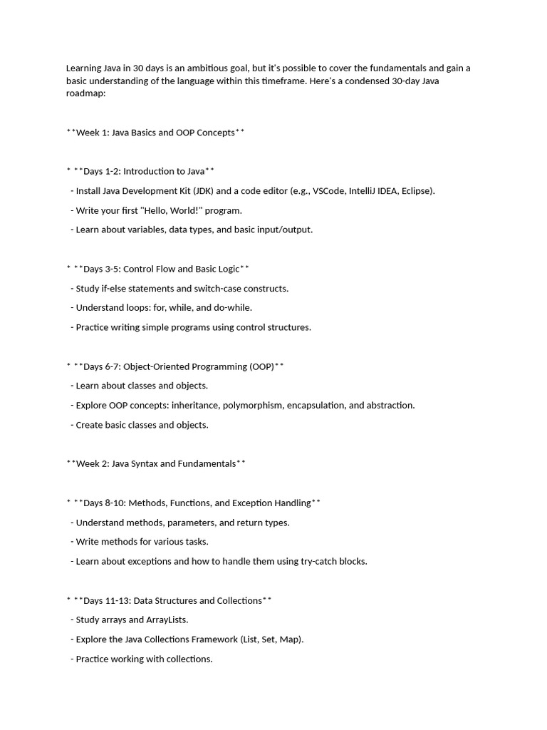 Learning Java in 30 Days Is An Ambitious Goal | PDF