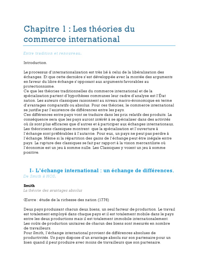 Chapitre 1  les théories du commerce international PDF  Avantage