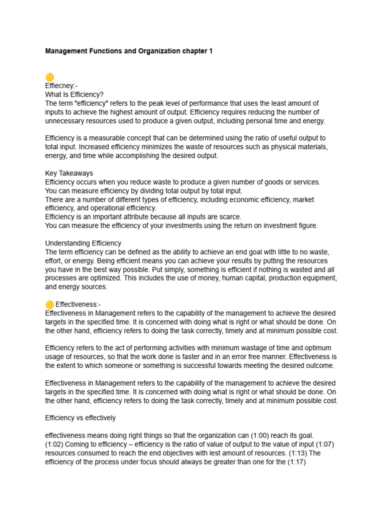 Efficiency Vs Effectiveness In Management Pdf Efficiency Goal