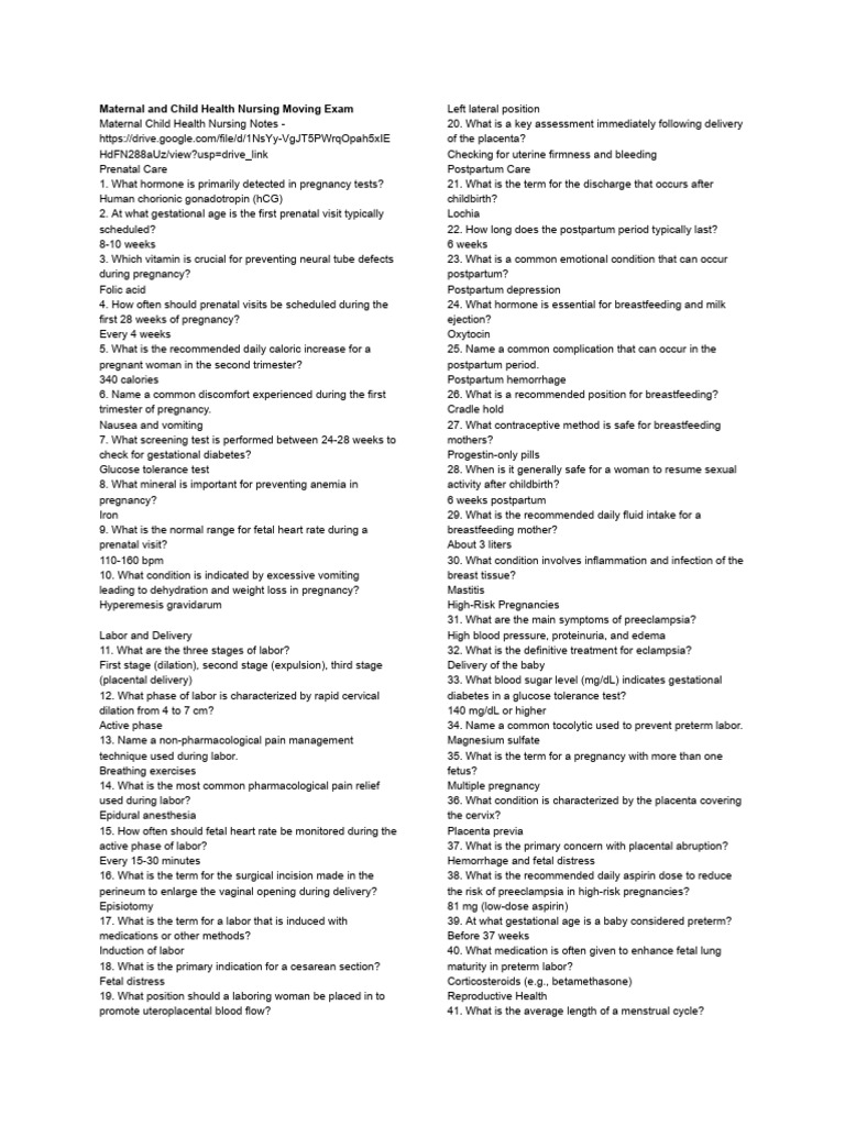Maternal and Child Health Nursing REVIEWER | PDF | Childbirth ...