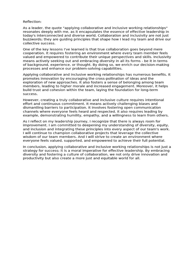 Building Inclusive Collaboration in Leadership | PDF | Self-Improvement