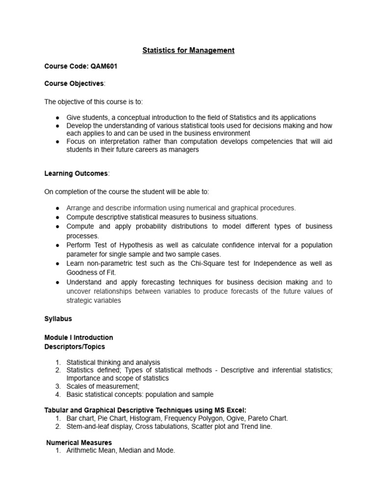 Statistics For MGT QAM601 | PDF