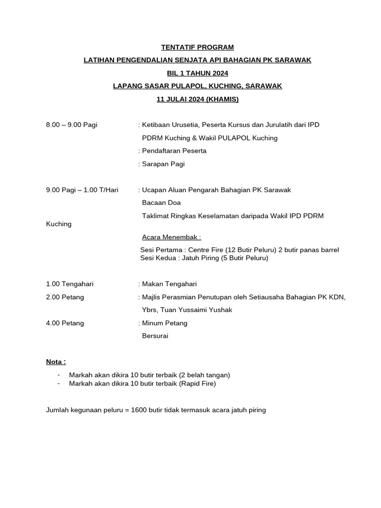 Tentatif Program Menembak 11 Julai 2024 | PDF