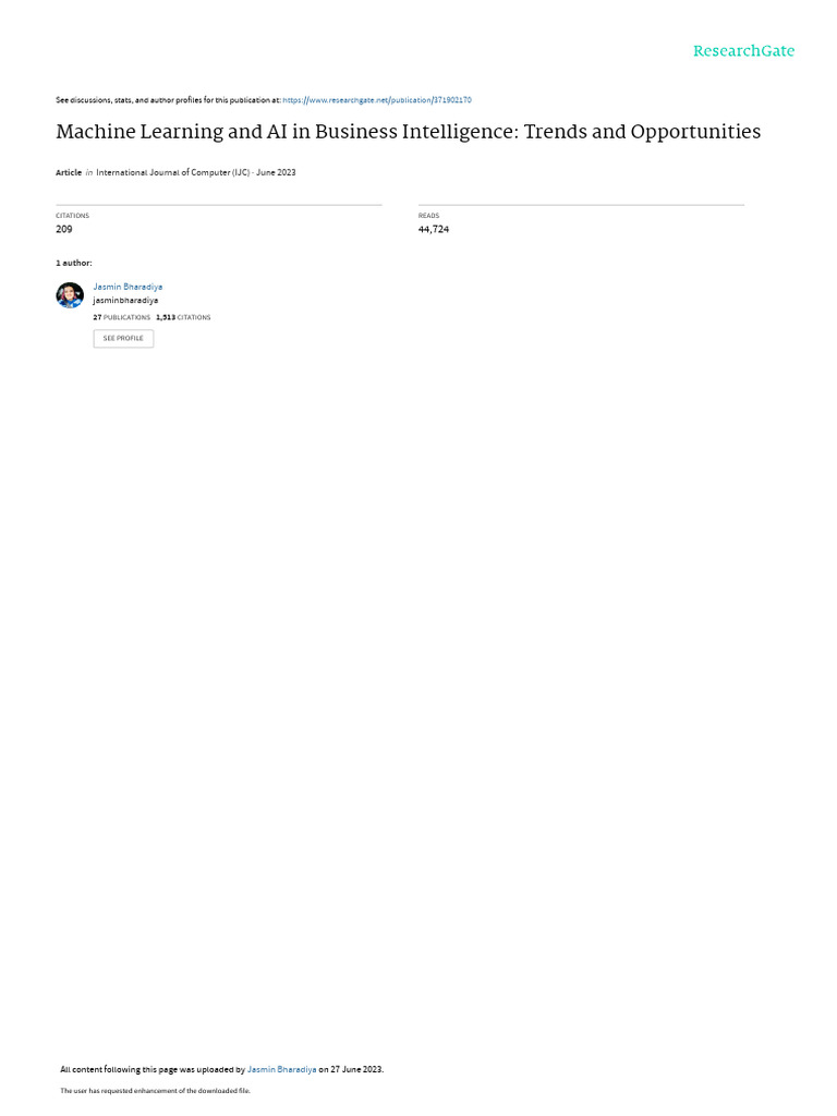 Machine Learning And Ai In Business Intelligence Pdf