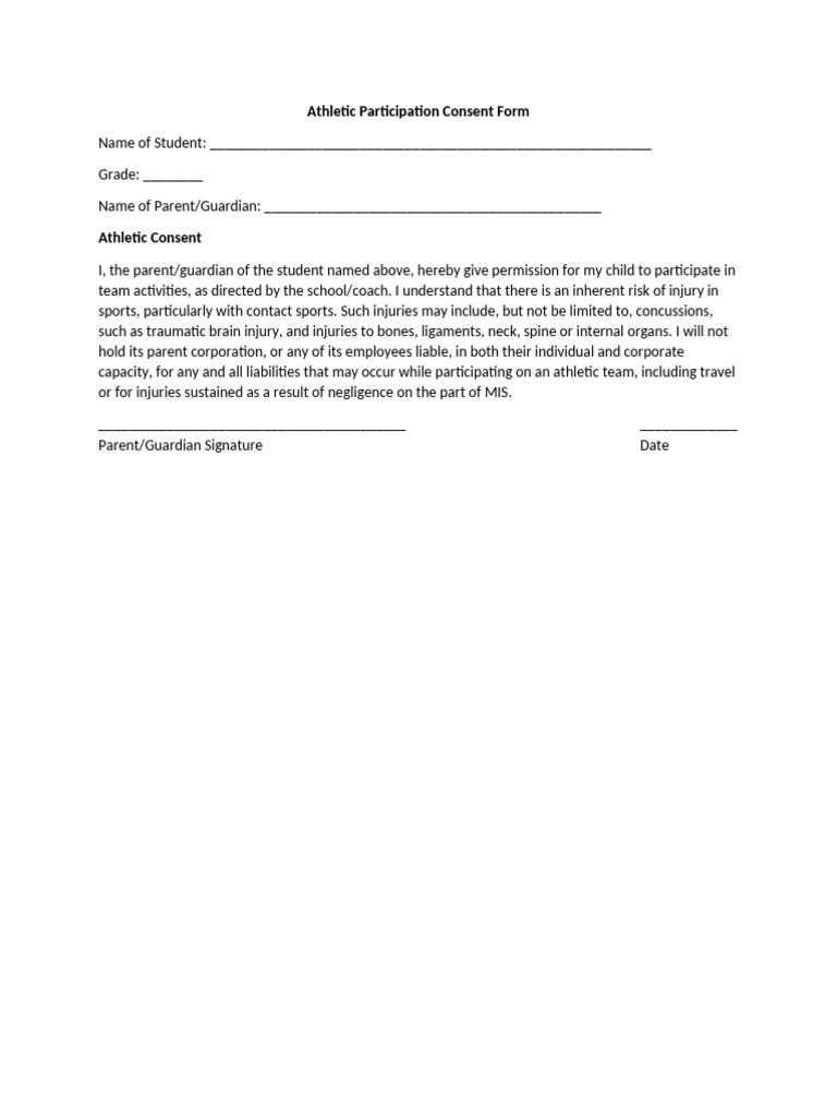 Athletic Participation Consent Form | PDF