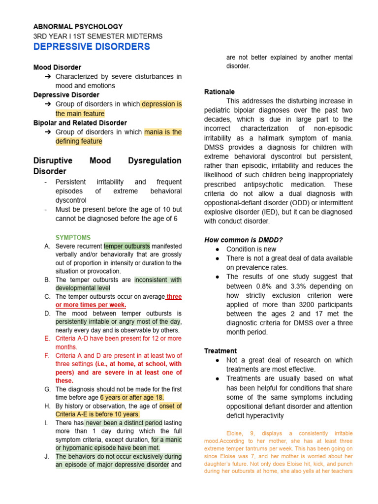Ab Psych Depressive Disorder Reviewer / Notes | PDF