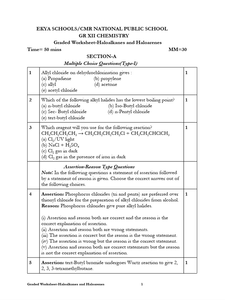 Graded Worksheet-Haloalkanes and Haloarenes - Google Docs | PDF