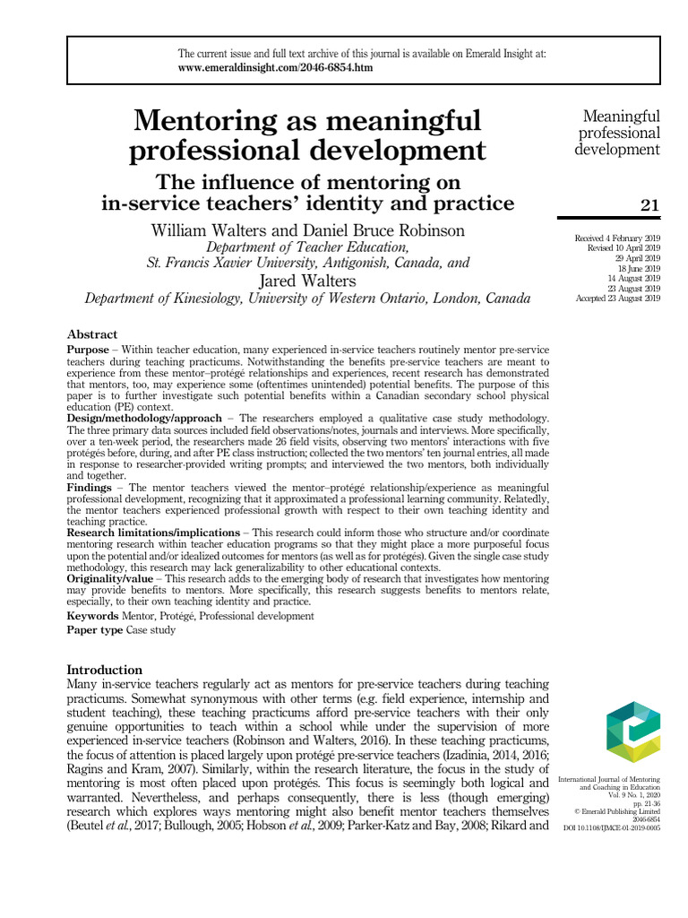 Mentoring As Meaningful Professional Development | PDF