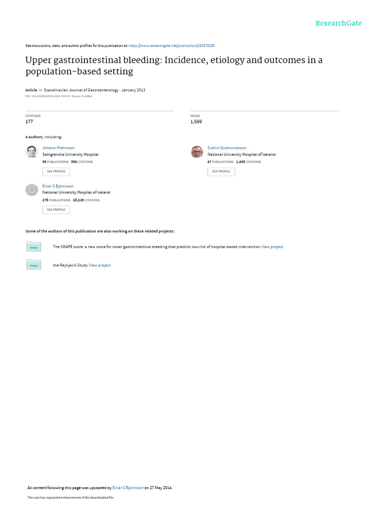 Upper Gastrointestinal Bleeding Incidence Etiology | PDF