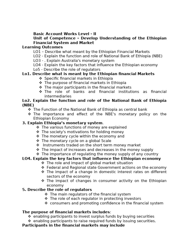 Ethiopian Financial Market System (II) | PDF