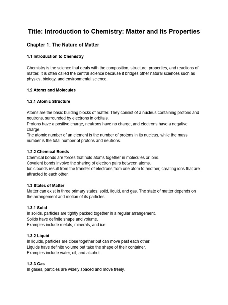 Title - Introduction To Chemistry - Matter and Its Properties | PDF