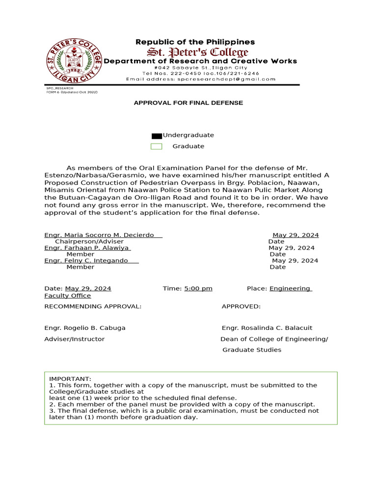 Approval For Final Defense | PDF