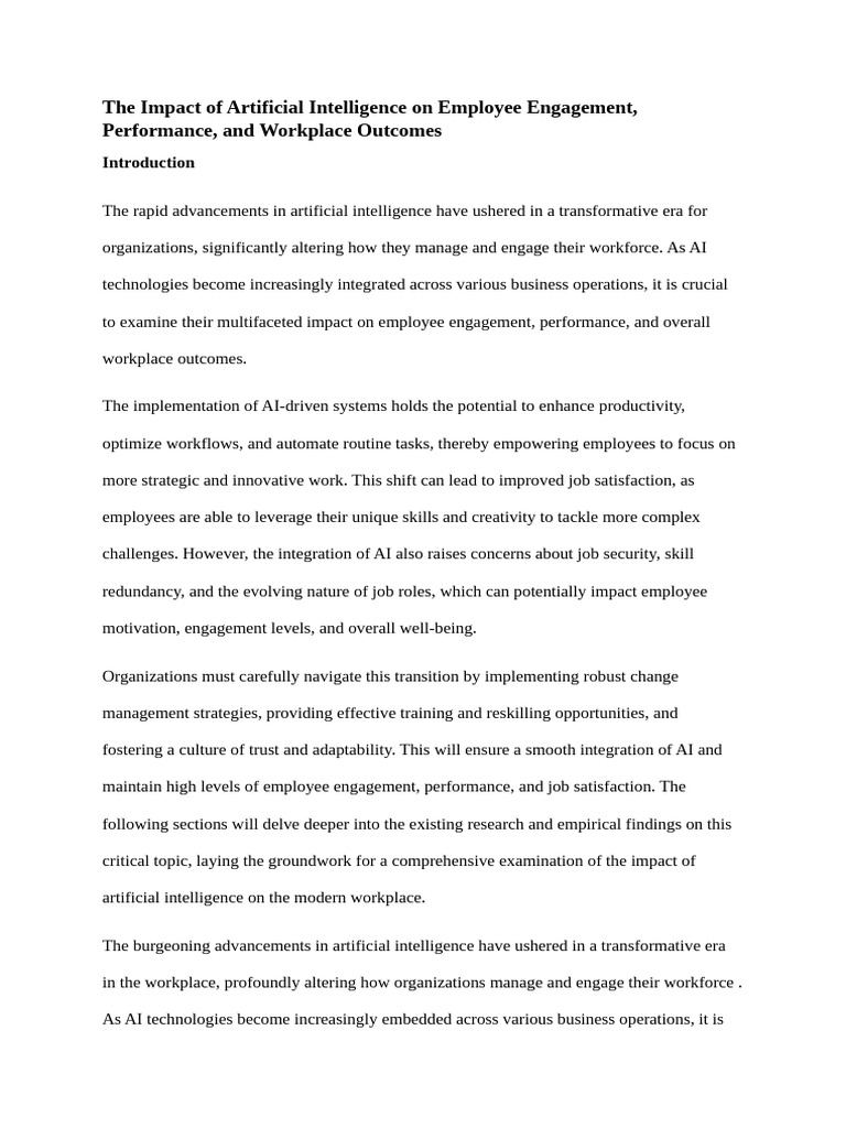 The Impact of Artificial Intelligence On Employee Engagement - Draft | PDF