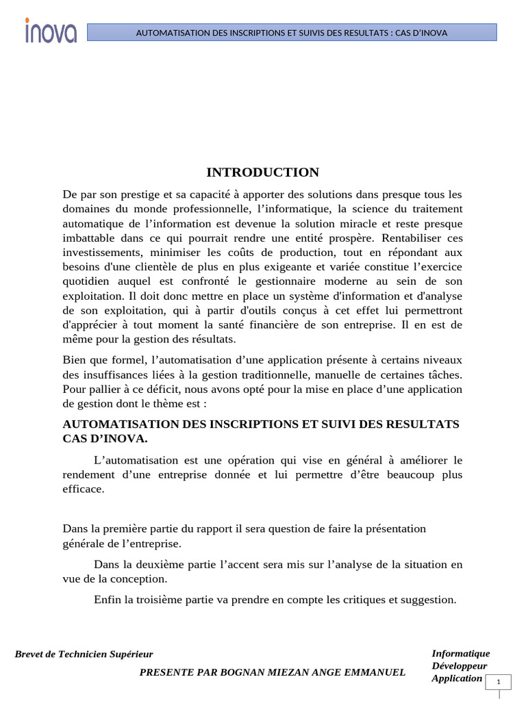 Rapport de Stage Informatique | PDF