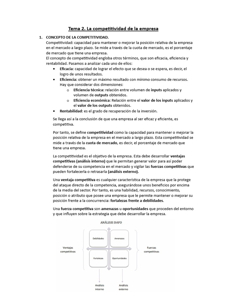 Tema 2. La Competitividad de La Empresa | PDF